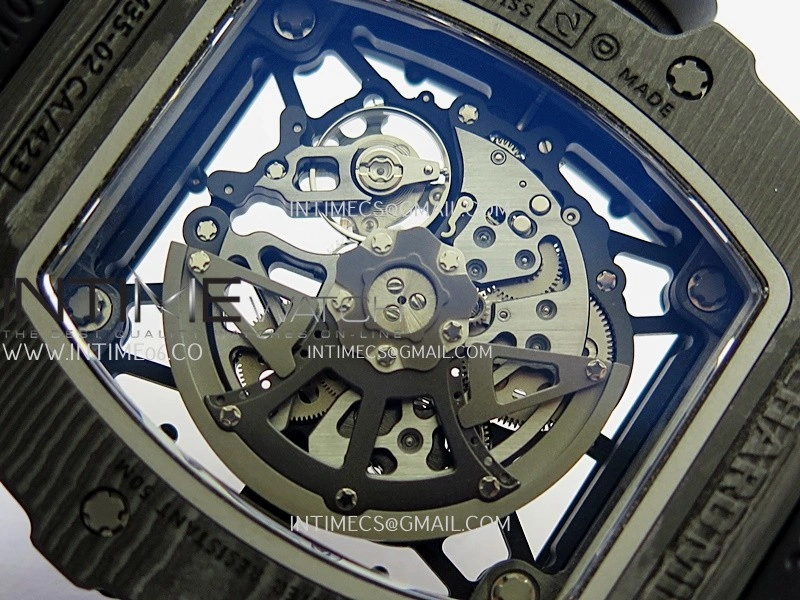 RM035-02 Black NTPT Black Crown Umi Office 1:1 Best Edition Skeleton Dial On Black Rubber Strap RMAL1 SuperClone V2