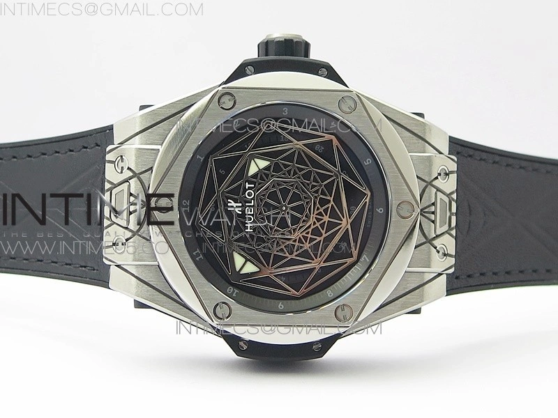 Big Bang Sang Bleu Ti WWF 1:1 Best Edition Black Skeletonal Dial On Black Gummy Strap Asian HB1213 V2