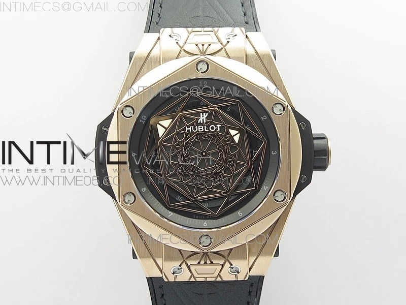Big Bang Sang Bleu RG Ti WWF 1:1 Best Edition Black Skeletonal Dial On Black Gummy Strap Asian HB1213 V2