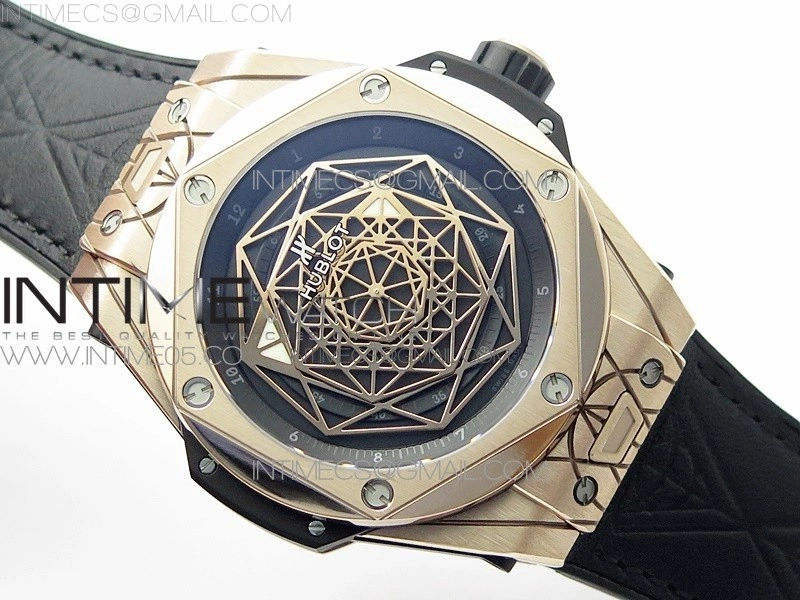 Big Bang Sang Bleu RG Ti WWF 1:1 Best Edition Black Skeletonal Dial On Black Gummy Strap Asian HB1213 V2