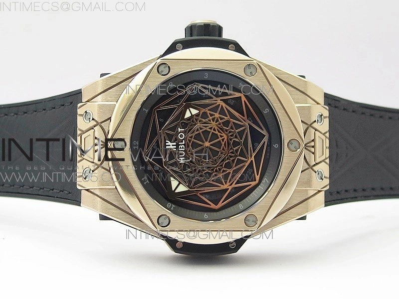 Big Bang Sang Bleu RG Ti WWF 1:1 Best Edition Black Skeletonal Dial On Black Gummy Strap Asian HB1213 V2