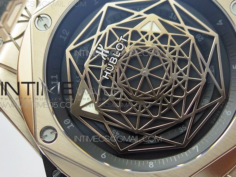 Big Bang Sang Bleu RG Ti WWF 1:1 Best Edition Black Skeletonal Dial On Black Gummy Strap Asian HB1213 V2