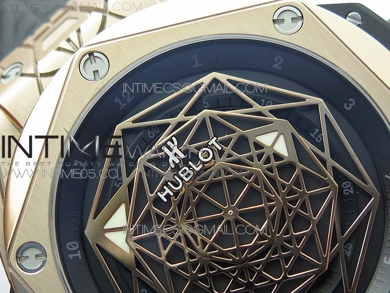 Big Bang Sang Bleu RG Ti WWF 1:1 Best Edition Black Skeletonal Dial On Black Gummy Strap Asian HB1213 V2