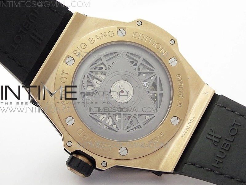 Big Bang Sang Bleu RG Ti WWF 1:1 Best Edition Black Skeletonal Dial On Black Gummy Strap Asian HB1213 V2