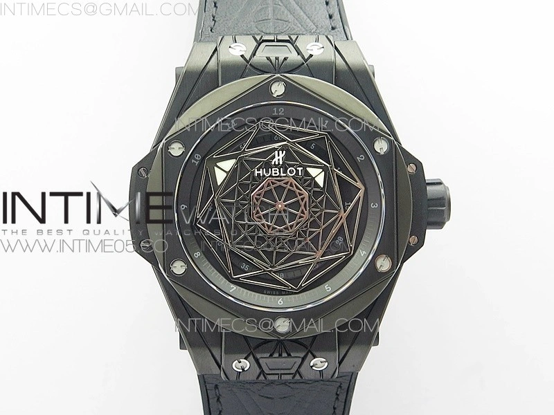 Big Bang Sang Bleu DLC Ti WWF 1:1 Best Edition Black Skeletonal Dial On Black Gummy Strap Asian HB1213 V2