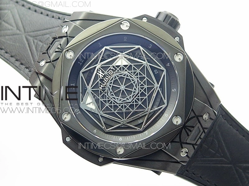 Big Bang Sang Bleu DLC Ti WWF 1:1 Best Edition Black Skeletonal Dial On Black Gummy Strap Asian HB1213 V2