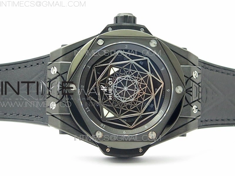 Big Bang Sang Bleu DLC Ti WWF 1:1 Best Edition Black Skeletonal Dial On Black Gummy Strap Asian HB1213 V2