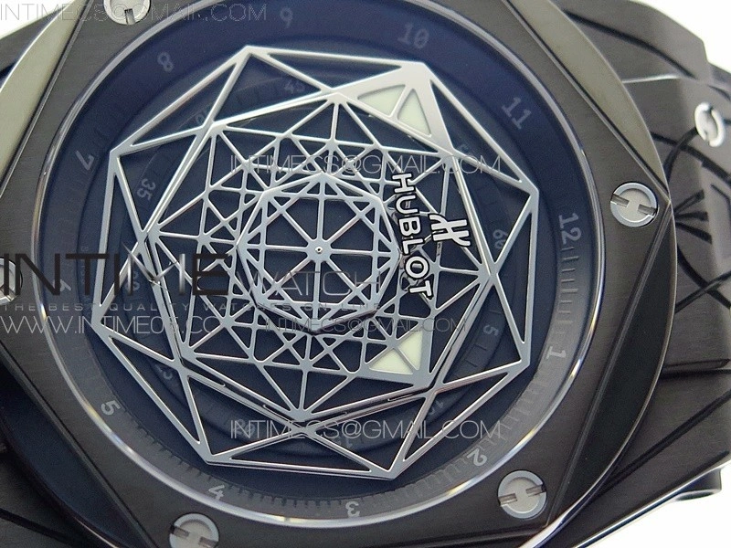 Big Bang Sang Bleu DLC Ti WWF 1:1 Best Edition Black Skeletonal Dial On Black Gummy Strap Asian HB1213 V2