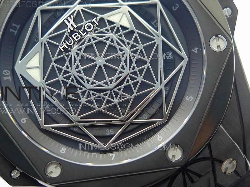 Big Bang Sang Bleu DLC Ti WWF 1:1 Best Edition Black Skeletonal Dial On Black Gummy Strap Asian HB1213 V2