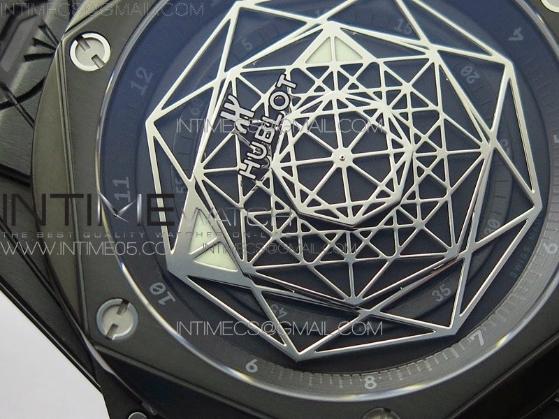 Big Bang Sang Bleu DLC Ti WWF 1:1 Best Edition Black Skeletonal Dial On Black Gummy Strap Asian HB1213 V2