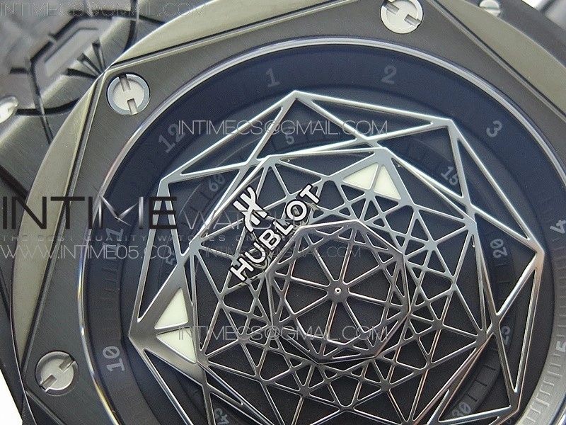 Big Bang Sang Bleu DLC Ti WWF 1:1 Best Edition Black Skeletonal Dial On Black Gummy Strap Asian HB1213 V2