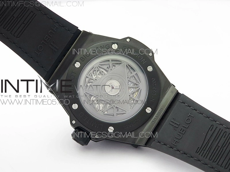 Big Bang Sang Bleu DLC Ti WWF 1:1 Best Edition Black Skeletonal Dial On Black Gummy Strap Asian HB1213 V2