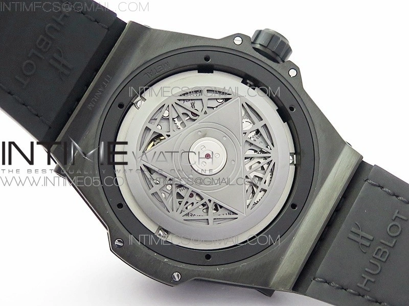 Big Bang Sang Bleu DLC Ti WWF 1:1 Best Edition Black Skeletonal Dial On Black Gummy Strap Asian HB1213 V2