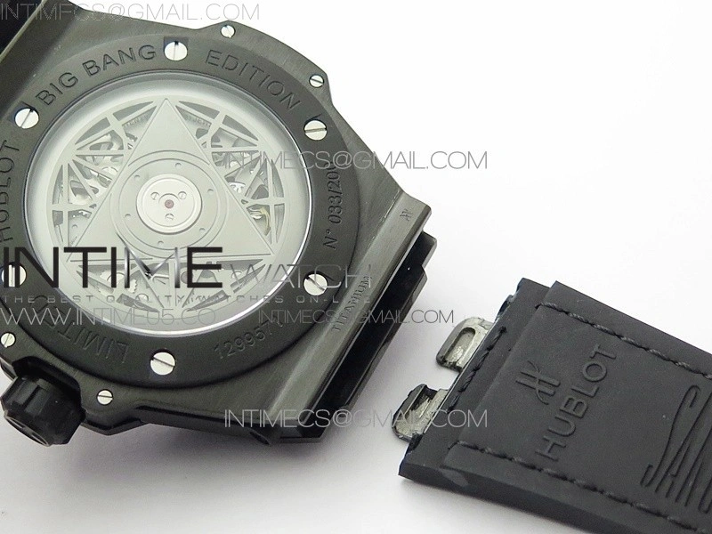 Big Bang Sang Bleu DLC Ti WWF 1:1 Best Edition Black Skeletonal Dial On Black Gummy Strap Asian HB1213 V2