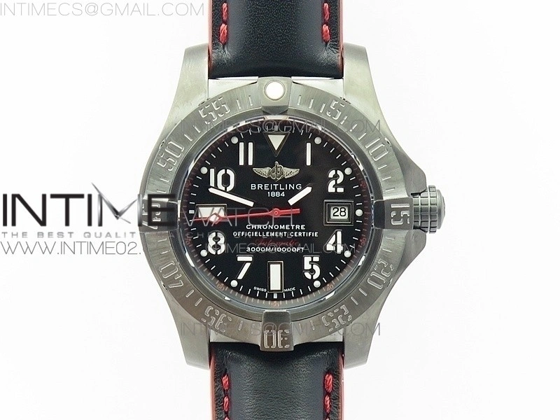Avenger II Seawolf DLC V2 Best Edition Black Dial Numeral Markers Red Second Hand on Black Strap A2836(Free Brown Leather Strap