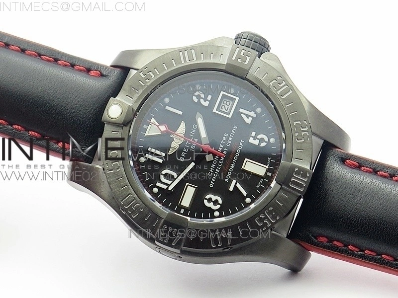 Avenger II Seawolf DLC V2 Best Edition Black Dial Numeral Markers Red Second Hand on Black Strap A2836(Free Brown Leather Strap