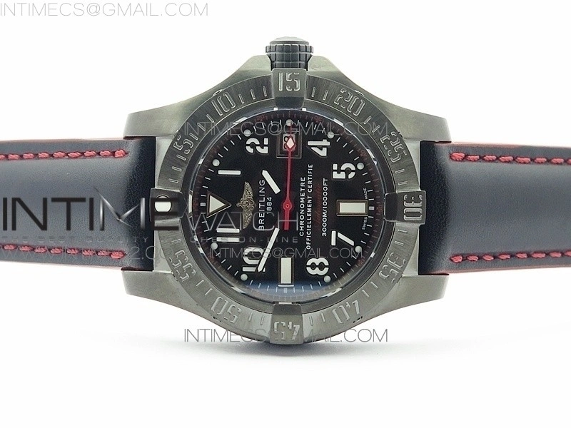 Avenger II Seawolf DLC V2 Best Edition Black Dial Numeral Markers Red Second Hand on Black Strap A2836(Free Brown Leather Strap