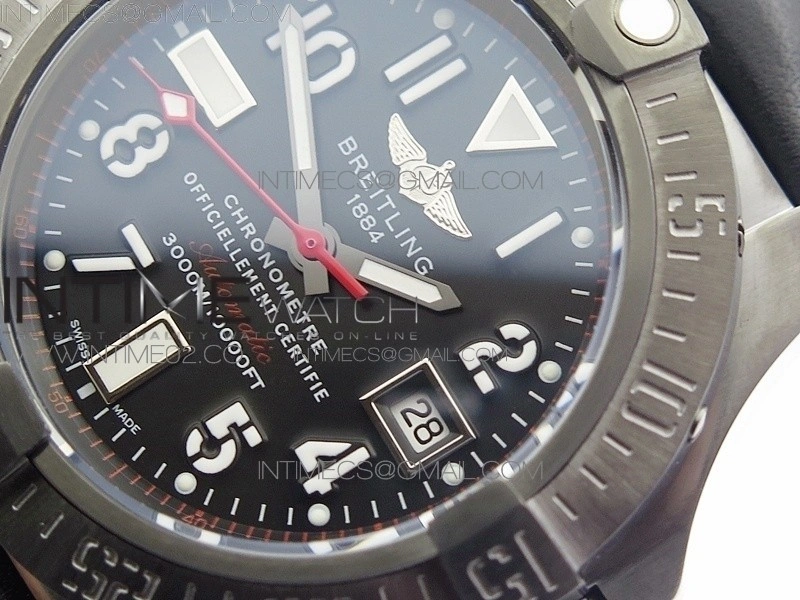 Avenger II Seawolf DLC V2 Best Edition Black Dial Numeral Markers Red Second Hand on Black Strap A2836(Free Brown Leather Strap