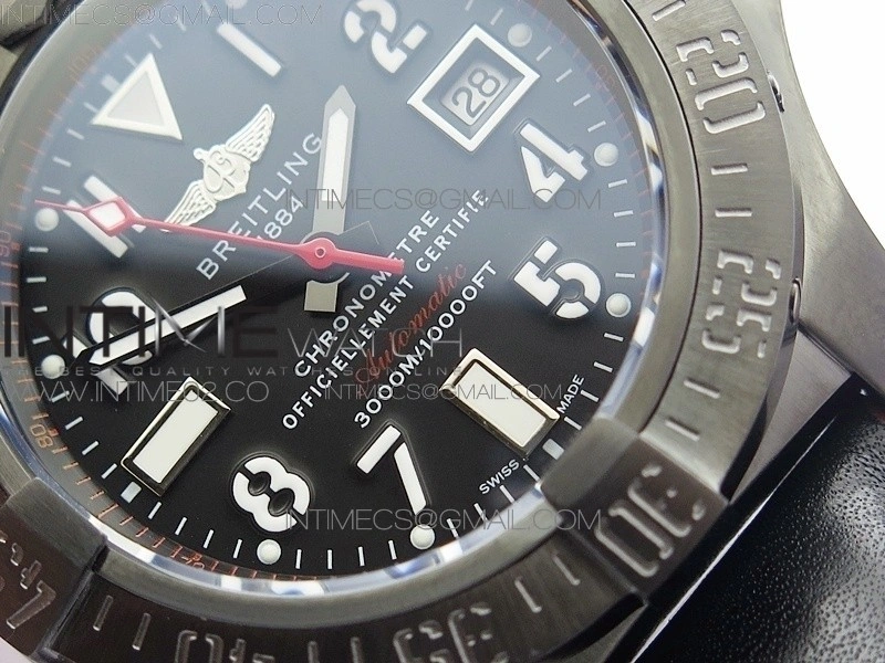 Avenger II Seawolf DLC V2 Best Edition Black Dial Numeral Markers Red Second Hand on Black Strap A2836(Free Brown Leather Strap