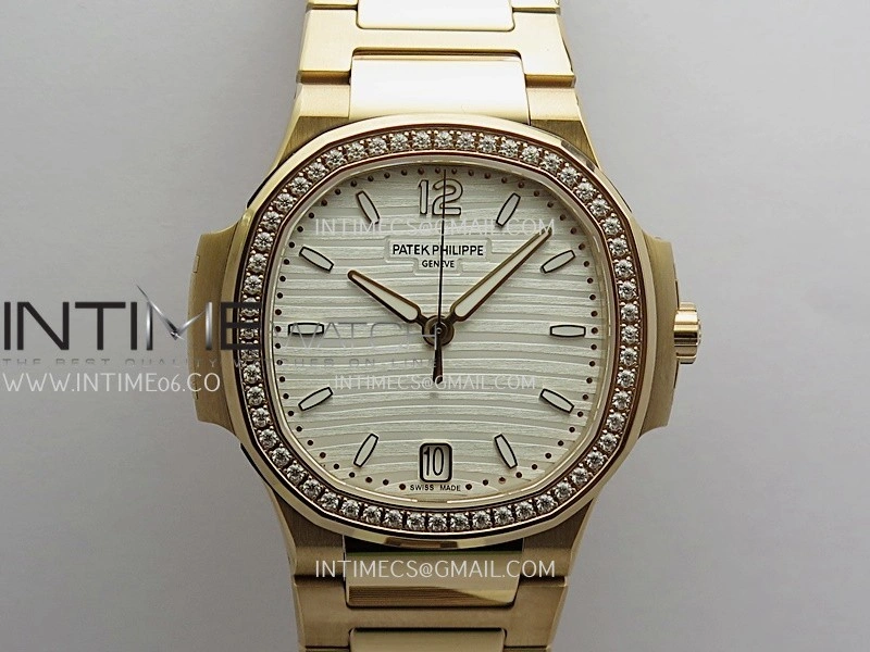 Nautilus 7118 Ladies Diamond Bezel RG DDF 1:1 Best Edition Silver Dial On RG Bracelet Super Clone DD324