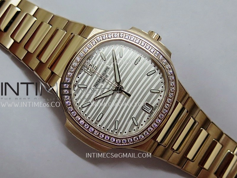 Nautilus 7118 Ladies Diamond Bezel RG DDF 1:1 Best Edition Silver Dial On RG Bracelet Super Clone DD324