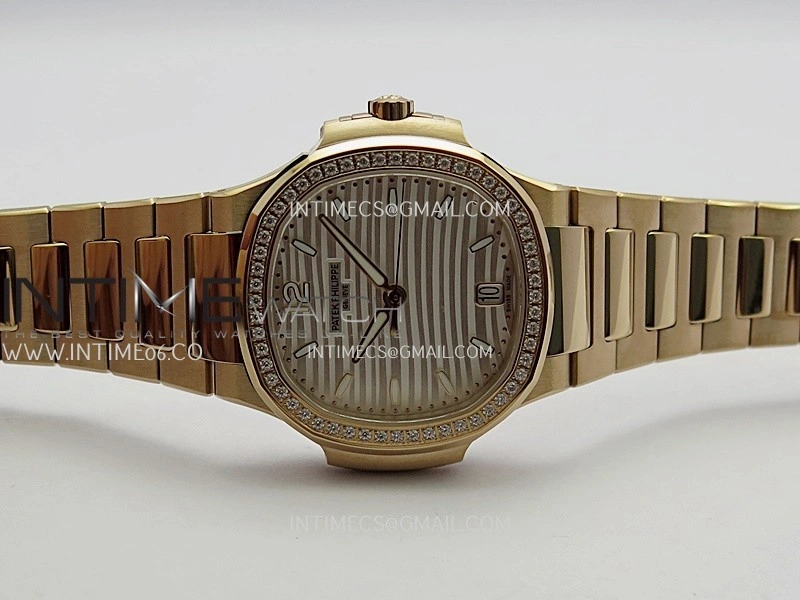 Nautilus 7118 Ladies Diamond Bezel RG DDF 1:1 Best Edition Silver Dial On RG Bracelet Super Clone DD324