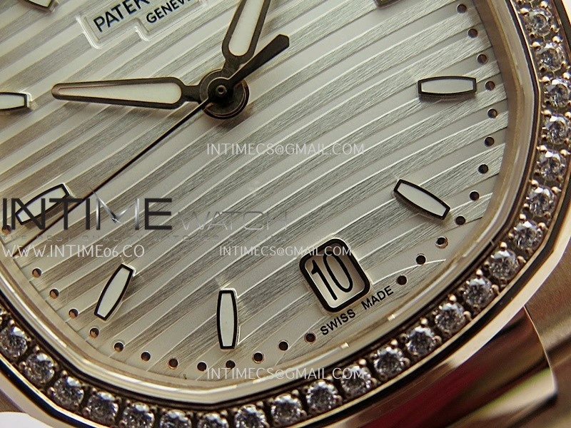 Nautilus 7118 Ladies Diamond Bezel RG DDF 1:1 Best Edition Silver Dial On RG Bracelet Super Clone DD324