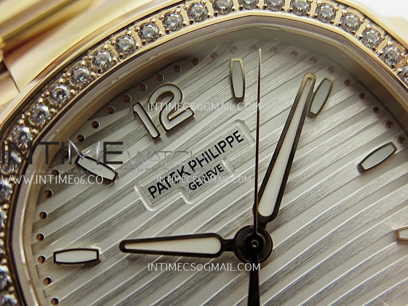 Nautilus 7118 Ladies Diamond Bezel RG DDF 1:1 Best Edition Silver Dial On RG Bracelet Super Clone DD324