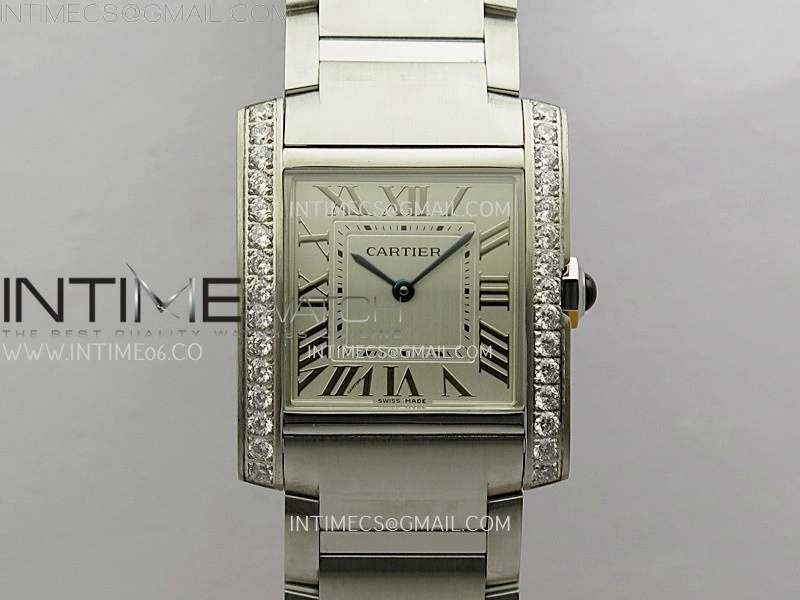 Tank Francaise Ladies 27mm Diamond Bezel SS 8848F 1:1 Best Edition Silver Dial on SS Bracelet Ronda Quartz V2