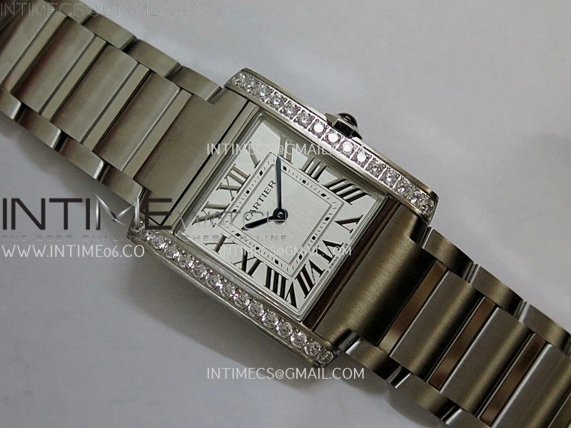 Tank Francaise Ladies 27mm Diamond Bezel SS 8848F 1:1 Best Edition Silver Dial on SS Bracelet Ronda Quartz V2