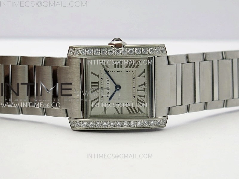 Tank Francaise Ladies 27mm Diamond Bezel SS 8848F 1:1 Best Edition Silver Dial on SS Bracelet Ronda Quartz V2
