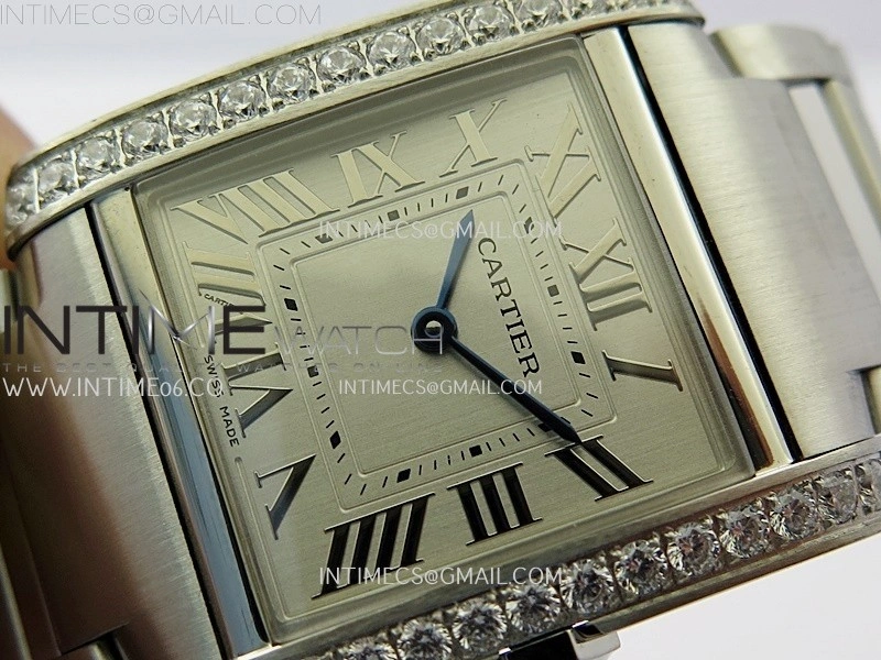 Tank Francaise Ladies 27mm Diamond Bezel SS 8848F 1:1 Best Edition Silver Dial on SS Bracelet Ronda Quartz V2