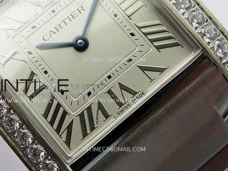 Tank Francaise Ladies 27mm Diamond Bezel SS 8848F 1:1 Best Edition Silver Dial on SS Bracelet Ronda Quartz V2