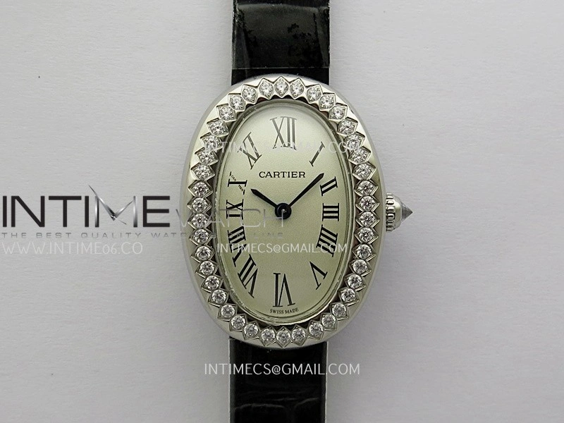 Baignoire Watch Diamond Bezel SS AF 1:1 Best Edition Silver Dial On Black Croco Strap RONDA Quartz
