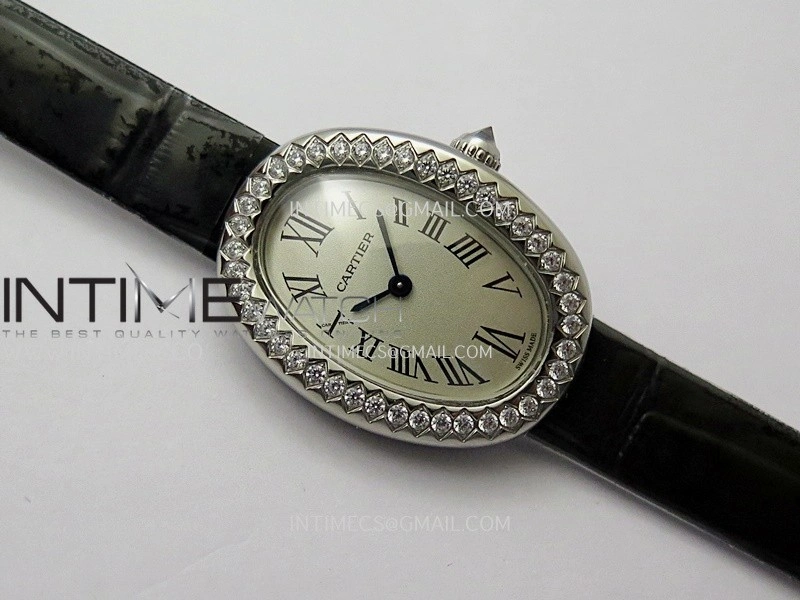 Baignoire Watch Diamond Bezel SS AF 1:1 Best Edition Silver Dial On Black Croco Strap RONDA Quartz