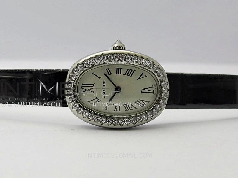 Baignoire Watch Diamond Bezel SS AF 1:1 Best Edition Silver Dial On Black Croco Strap RONDA Quartz