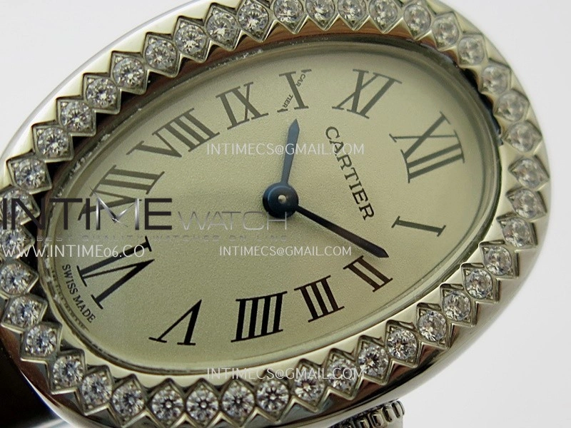 Baignoire Watch Diamond Bezel SS AF 1:1 Best Edition Silver Dial On Black Croco Strap RONDA Quartz