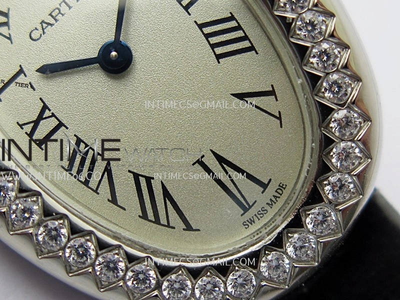Baignoire Watch Diamond Bezel SS AF 1:1 Best Edition Silver Dial On Black Croco Strap RONDA Quartz