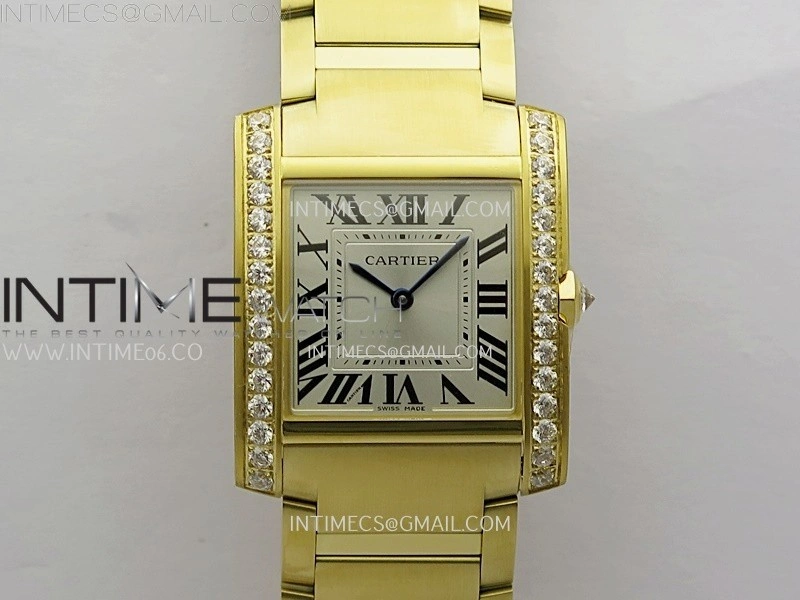 Tank Francaise Ladies 27mm Diamond Bezel YG 8848F 1:1 Best Edition Silver Dial on YG Bracelet Ronda Quartz V2