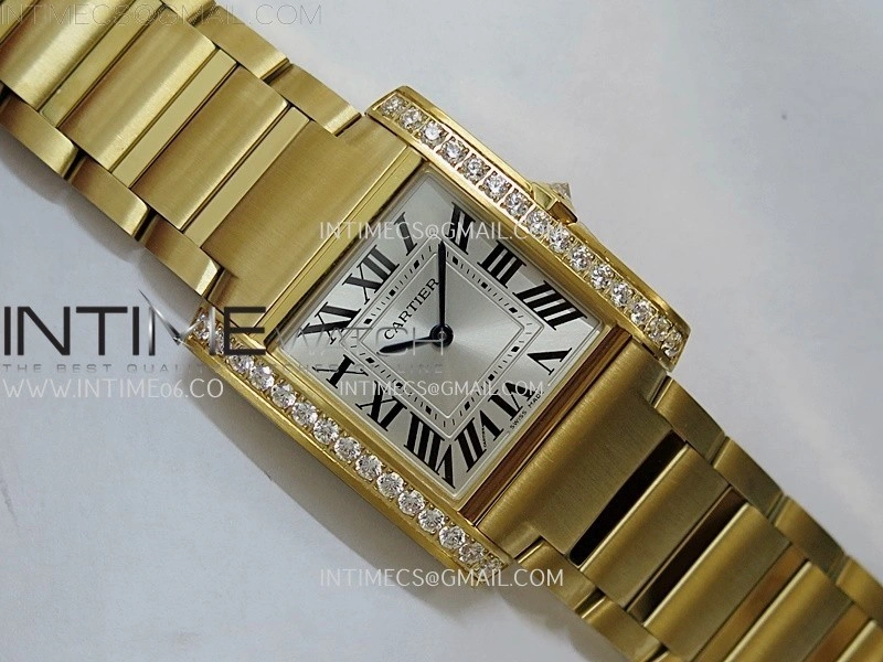 Tank Francaise Ladies 27mm Diamond Bezel YG 8848F 1:1 Best Edition Silver Dial on YG Bracelet Ronda Quartz V2