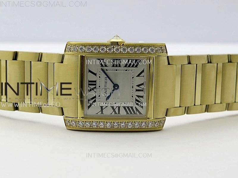 Tank Francaise Ladies 27mm Diamond Bezel YG 8848F 1:1 Best Edition Silver Dial on YG Bracelet Ronda Quartz V2