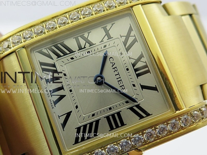Tank Francaise Ladies 27mm Diamond Bezel YG 8848F 1:1 Best Edition Silver Dial on YG Bracelet Ronda Quartz V2