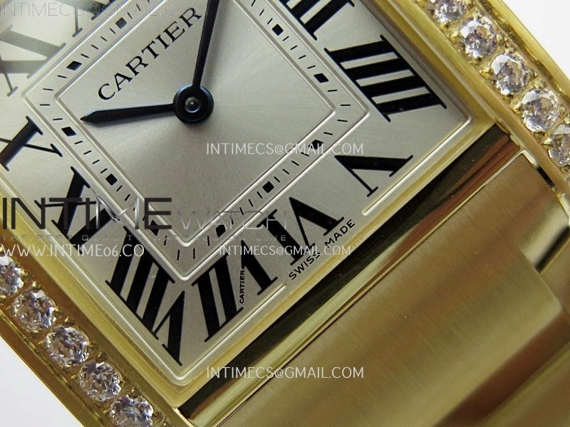 Tank Francaise Ladies 27mm Diamond Bezel YG 8848F 1:1 Best Edition Silver Dial on YG Bracelet Ronda Quartz V2