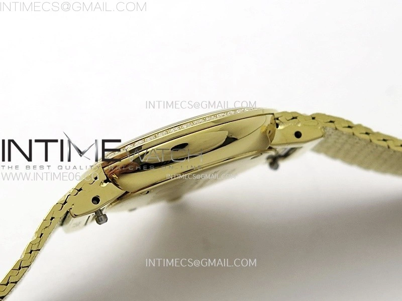La D de dior Satine 25mm Diamond Bezel YG Case 8848F 1:1 Best Edition Gold Dial on YG bracelet Swiss Quartz