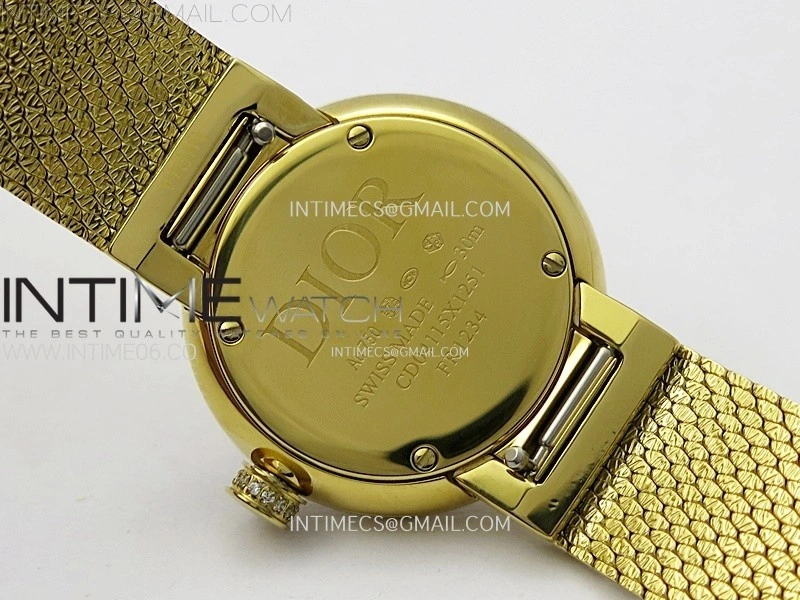 La D de dior Satine 25mm Diamond Bezel YG Case 8848F 1:1 Best Edition Gold Dial on YG bracelet Swiss Quartz