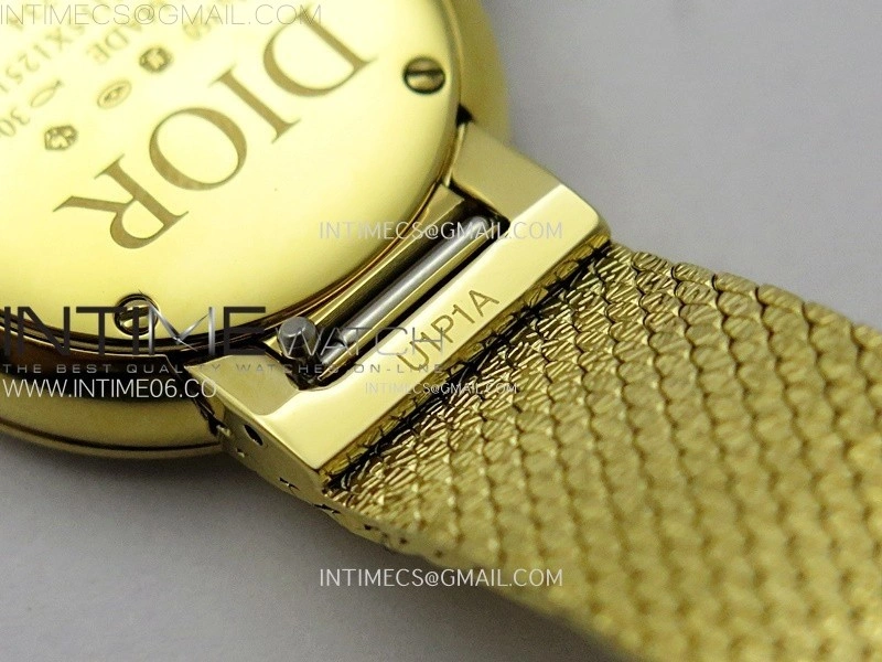 La D de dior Satine 25mm Diamond Bezel YG Case 8848F 1:1 Best Edition Gold Dial on YG bracelet Swiss Quartz