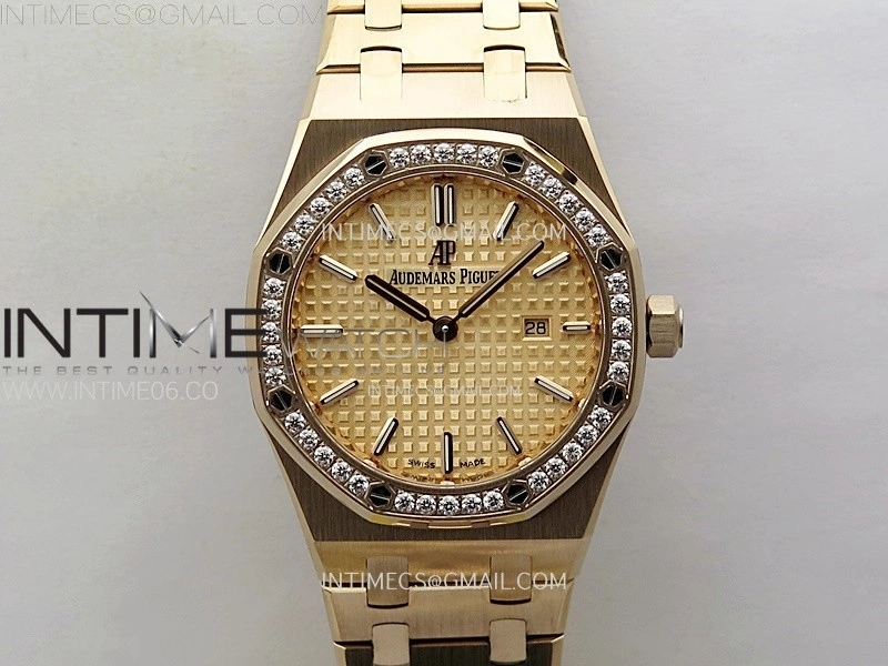 Lady Royal Oak 33mm 67651 Diamonds Bezel RG ZF 1:1 Best Edition RG Textured Dial on RG Bracelet RONDA Quartz