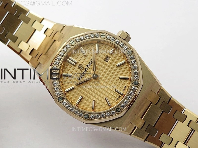 Lady Royal Oak 33mm 67651 Diamonds Bezel RG ZF 1:1 Best Edition RG Textured Dial on RG Bracelet RONDA Quartz