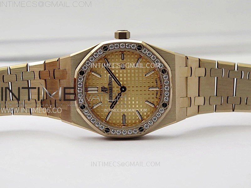Lady Royal Oak 33mm 67651 Diamonds Bezel RG ZF 1:1 Best Edition RG Textured Dial on RG Bracelet RONDA Quartz