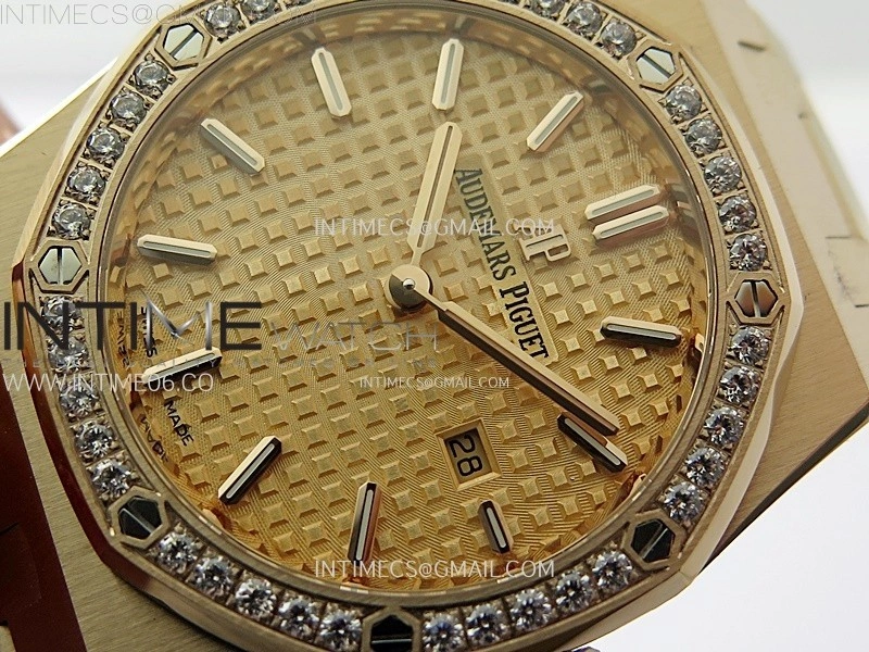 Lady Royal Oak 33mm 67651 Diamonds Bezel RG ZF 1:1 Best Edition RG Textured Dial on RG Bracelet RONDA Quartz